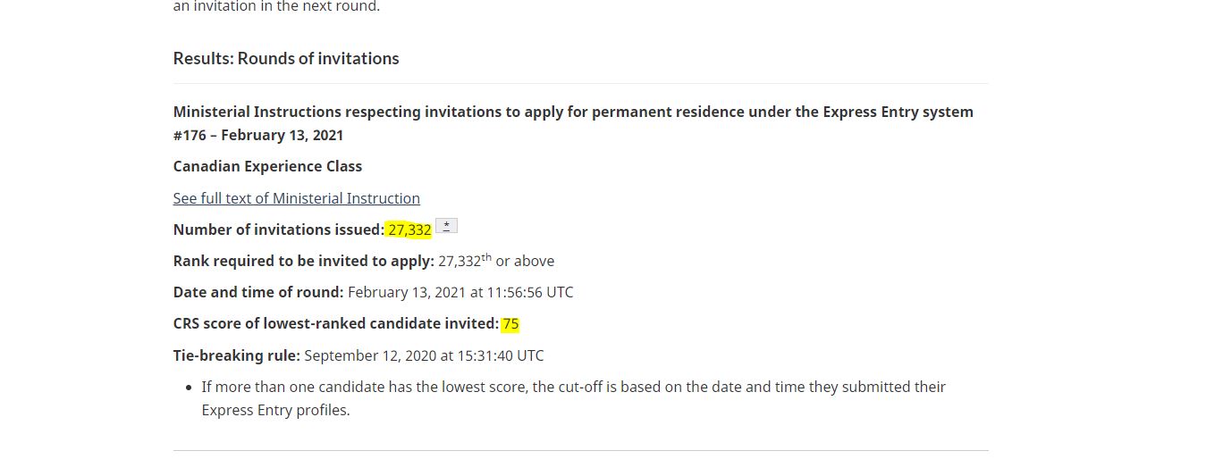 The lowest Canadian Experience Class (CEC) score since the express entry program created!!! Image